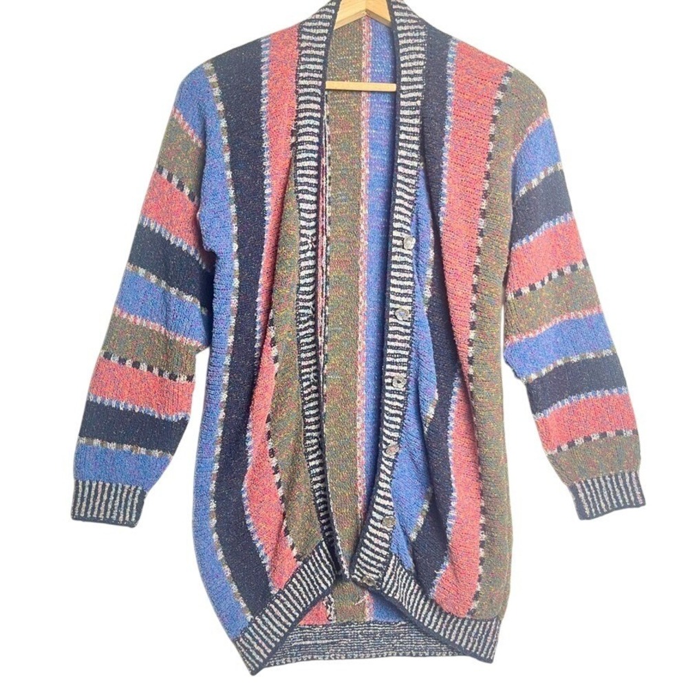 VTG 80s 90s handmade grandpa‎ knit cardigan quirky balloon M whimsy pop sweater
